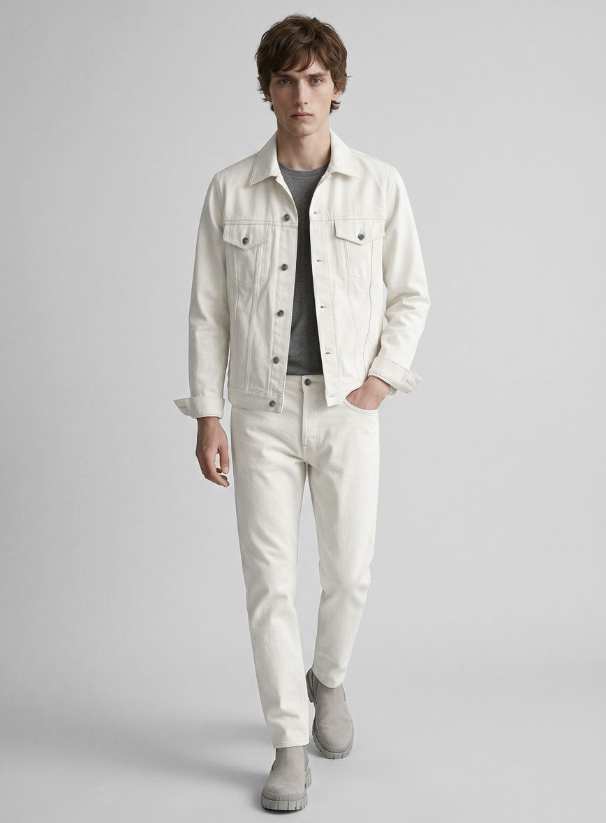 Trucker Selvedge White Denim Jacket - StudioSuits