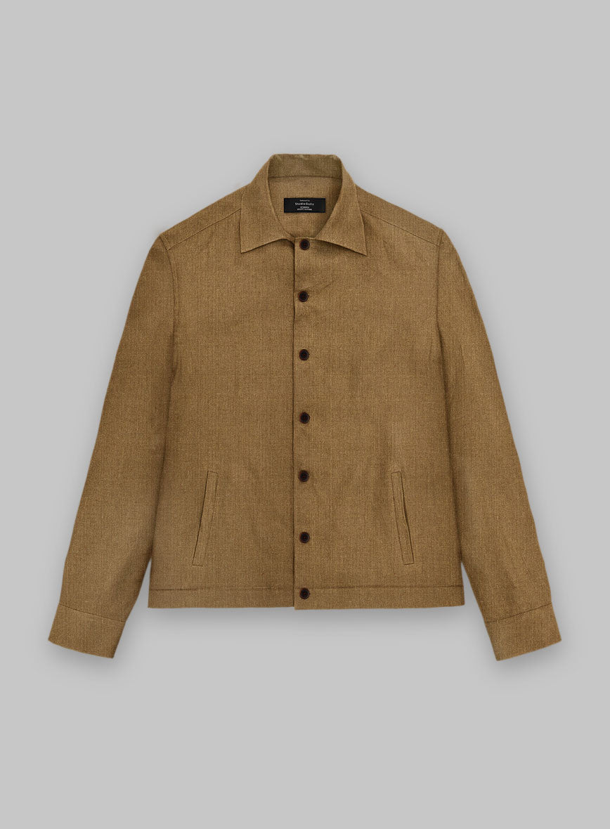 Trucker Sepia Brown Linen Shirt - StudioSuits