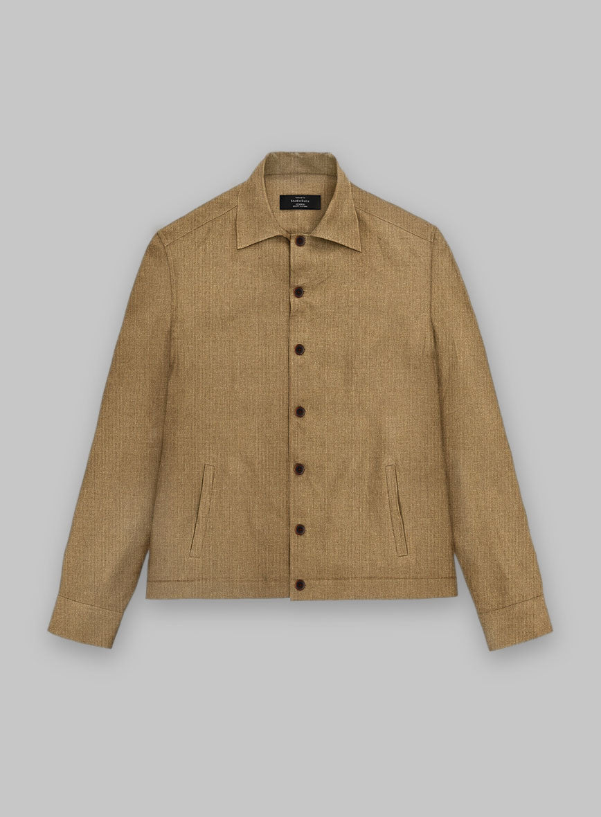 Trucker Sepia Brown Linen Shirt - StudioSuits