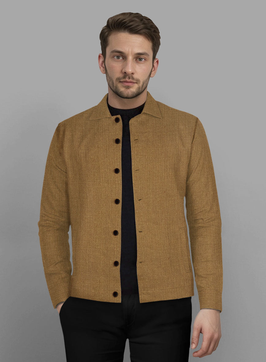 Trucker Sepia Brown Linen Shirt - StudioSuits