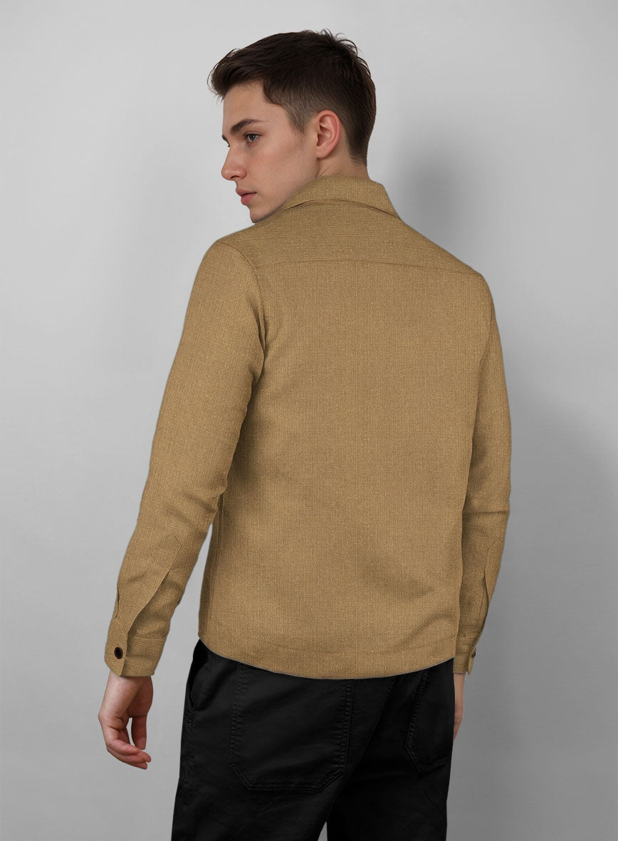 Trucker Sepia Brown Linen Shirt - StudioSuits