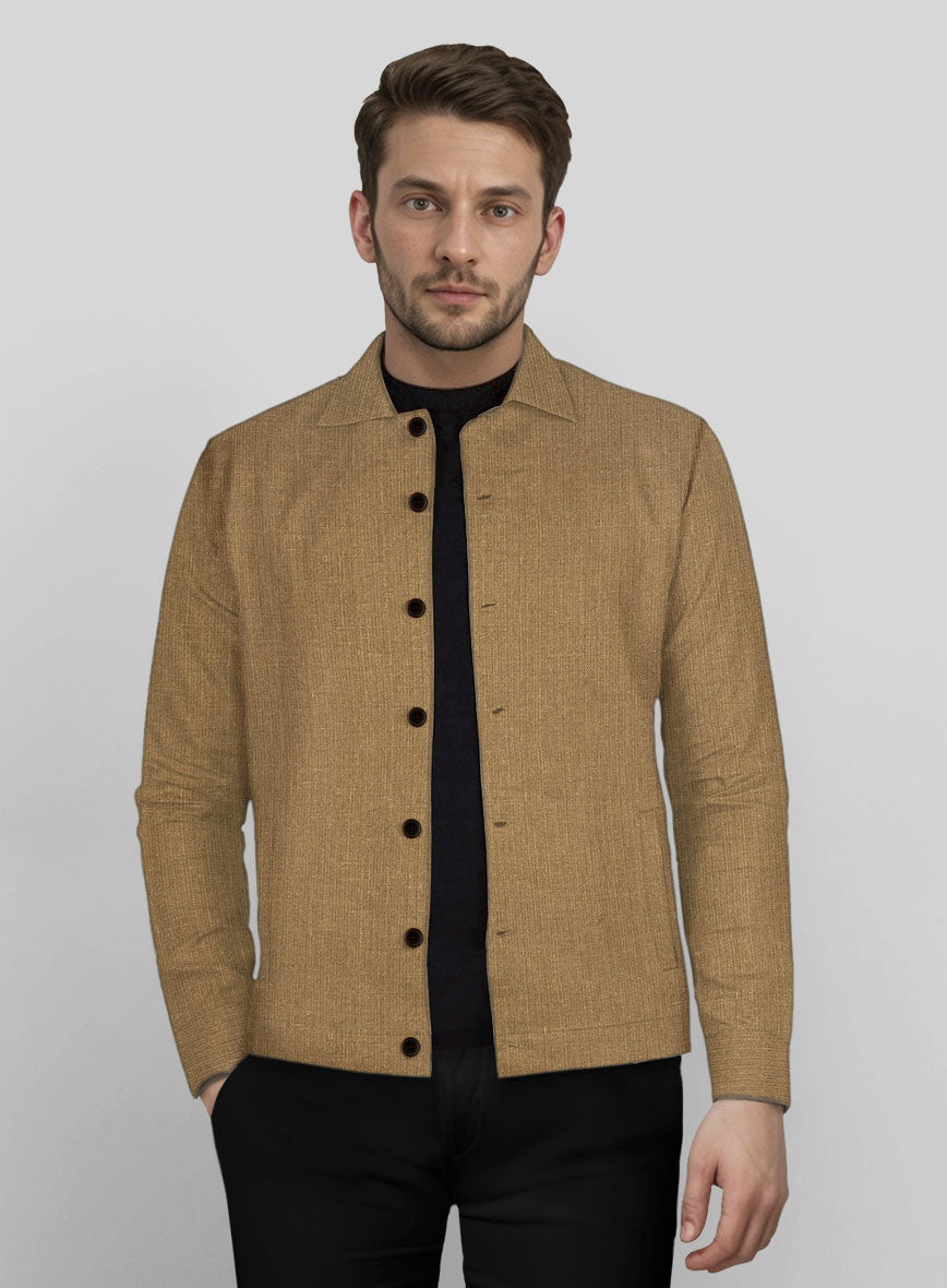 Trucker Sepia Brown Linen Shirt - StudioSuits