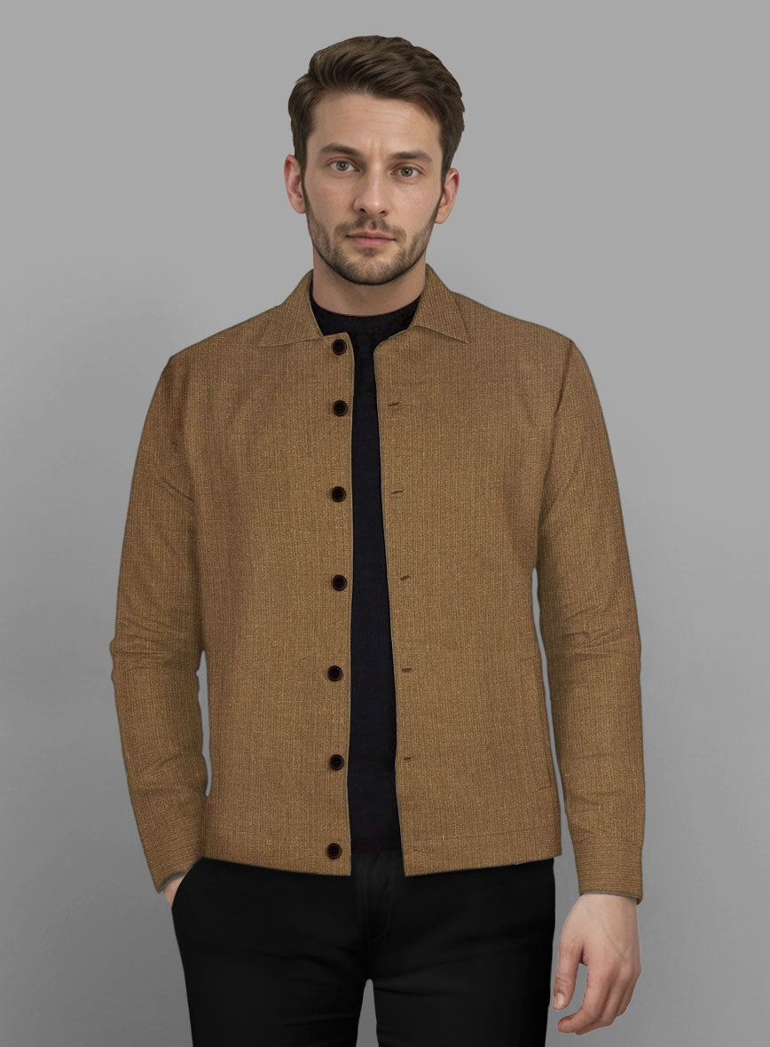 Trucker Sepia Brown Linen Shirt - StudioSuits