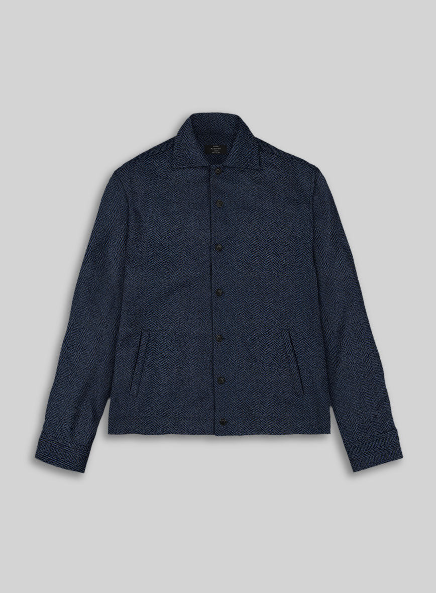 Trucker Showman Blue Herringbone Tweed Shirt - StudioSuits