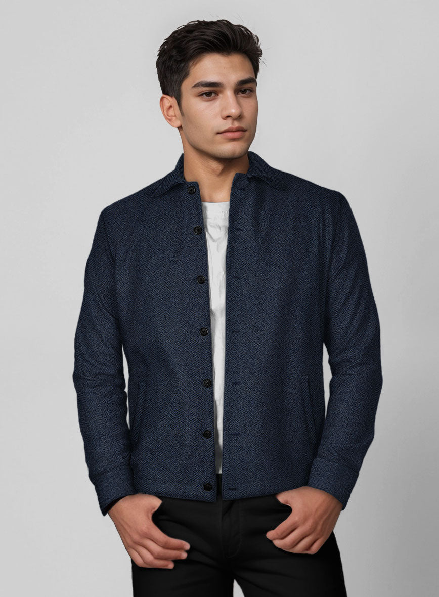 Trucker Showman Blue Herringbone Tweed Shirt - StudioSuits