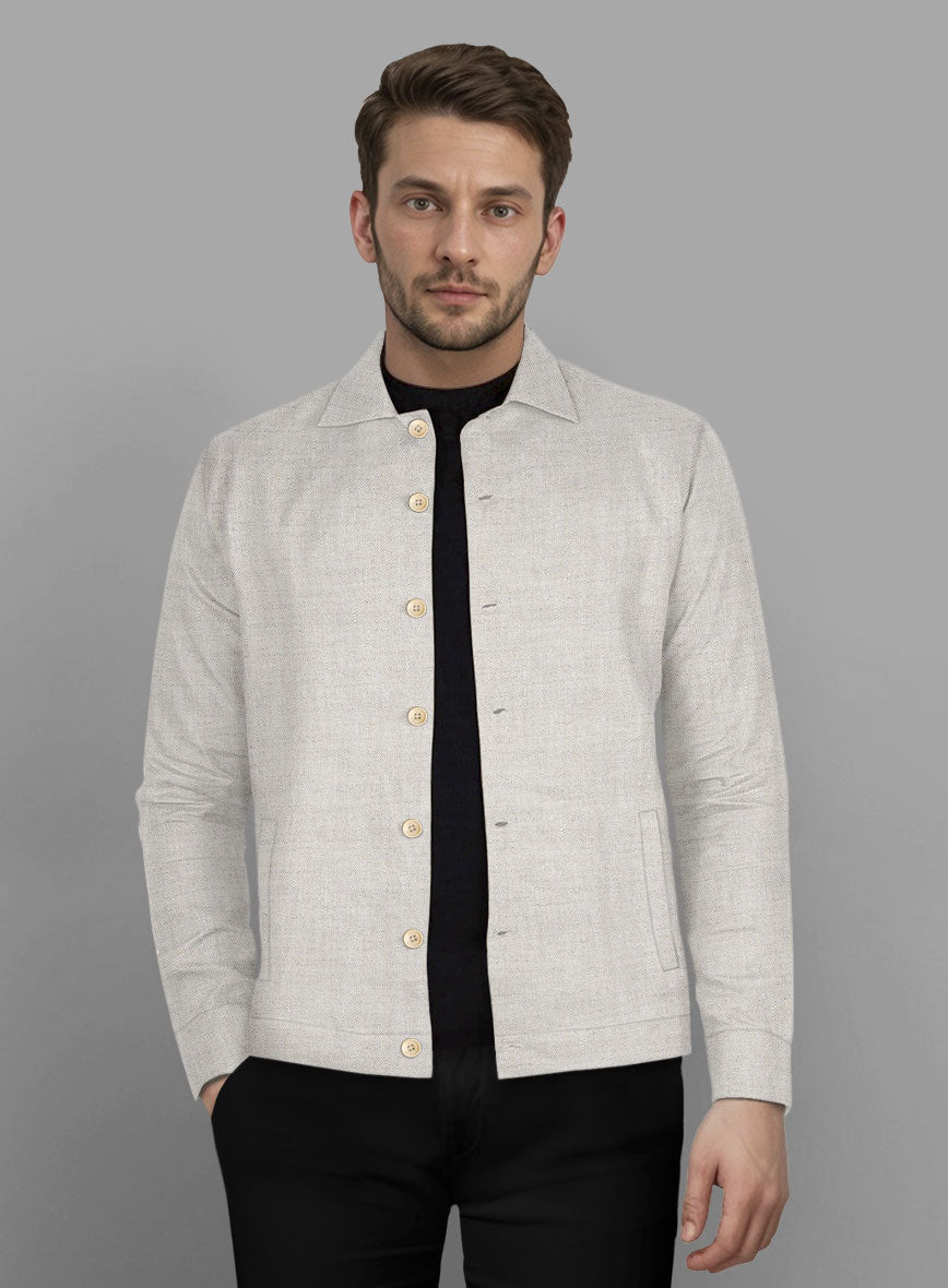 Trucker Tropical Beige Linen Shirt - StudioSuits