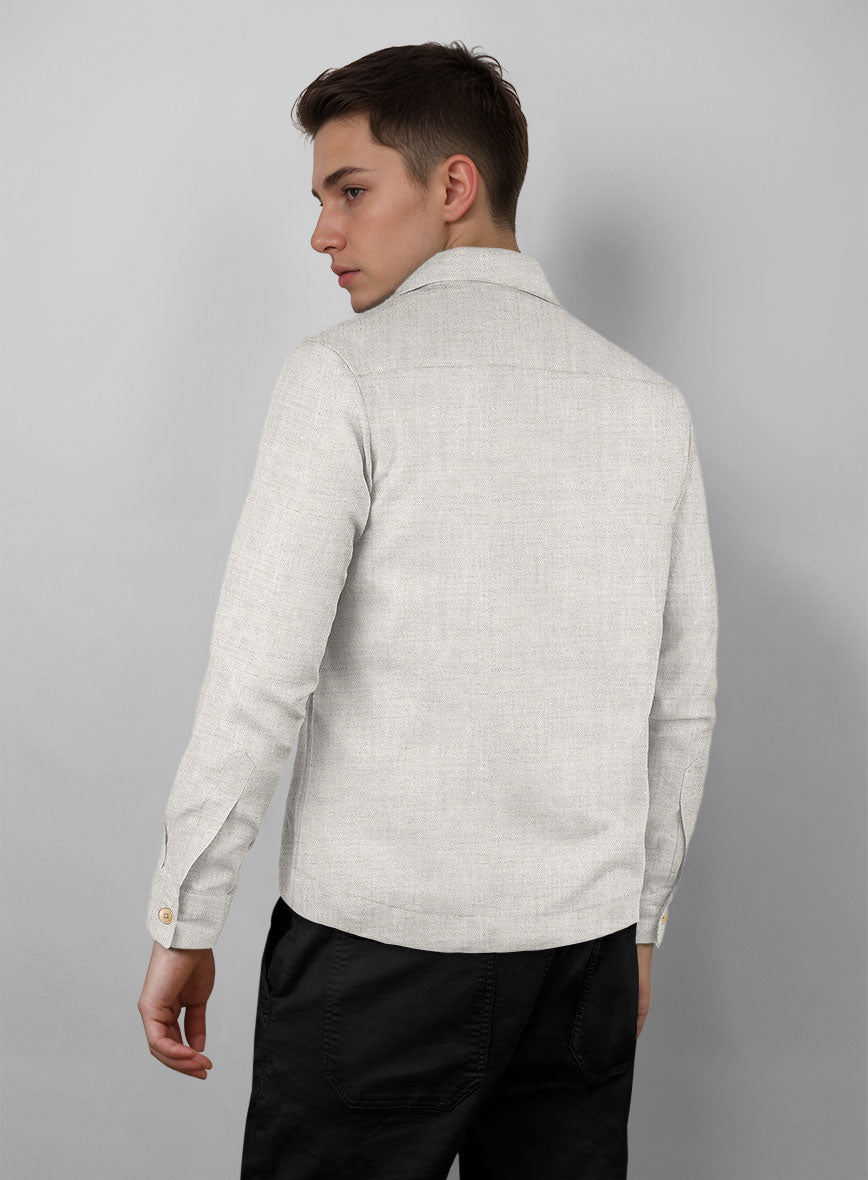 Trucker Tropical Beige Linen Shirt - StudioSuits