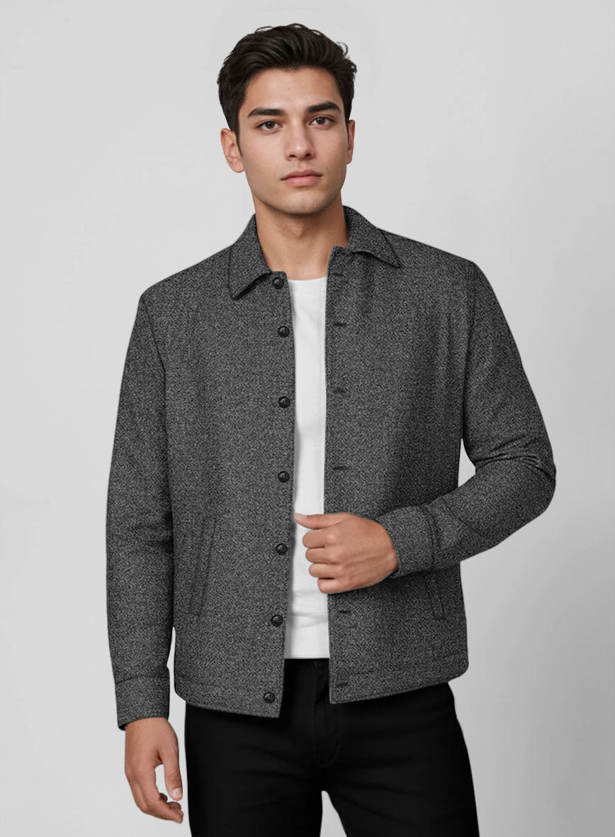 Trucker Vintage Plain Dark Gray Tweed Shirt - StudioSuits
