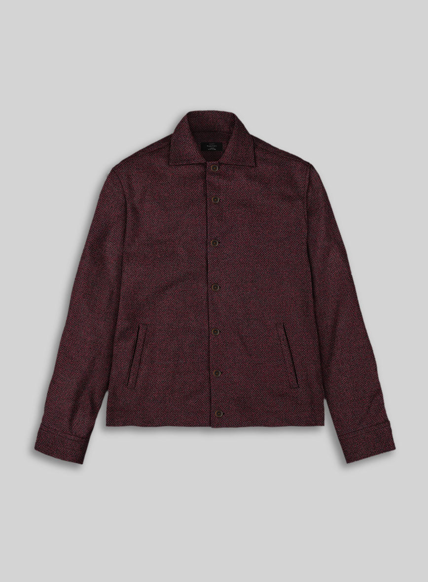 Trucker Wine Herringbone Tweed Shirt - StudioSuits