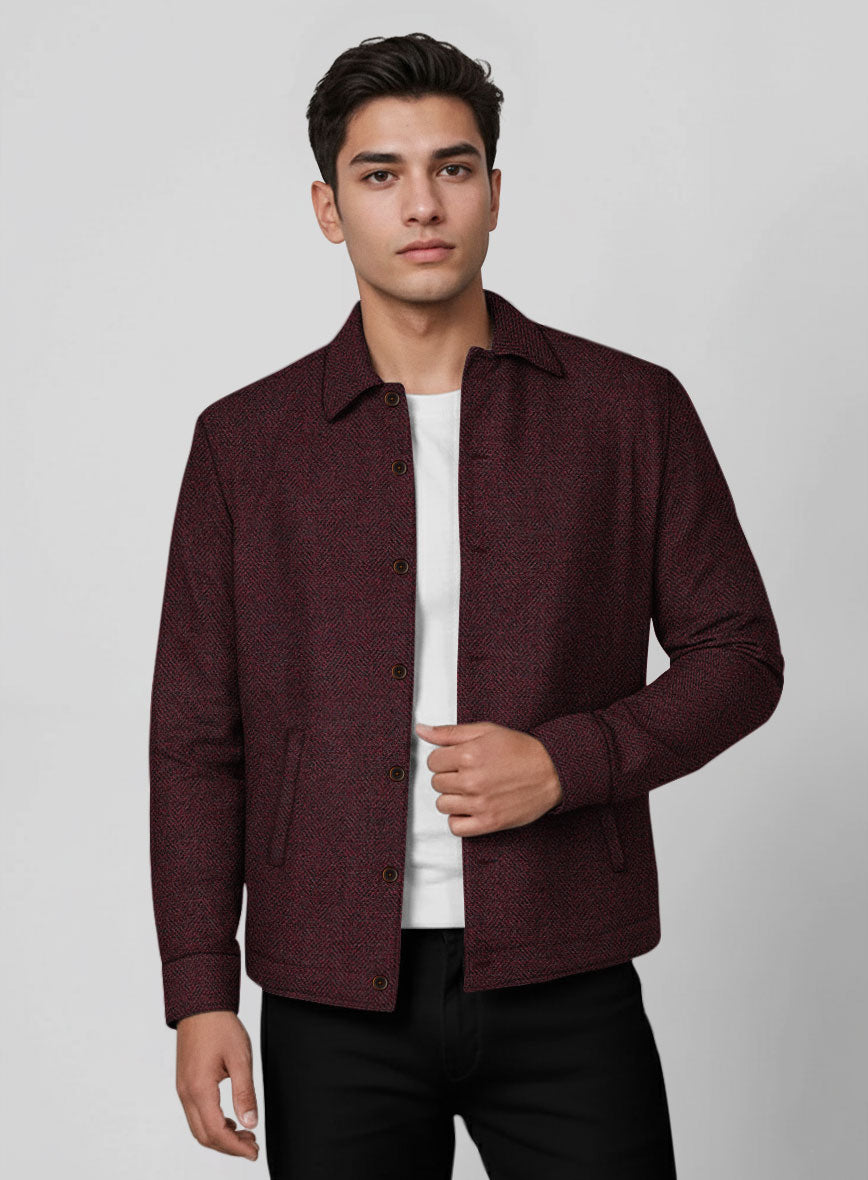 Trucker Wine Herringbone Tweed Shirt - StudioSuits