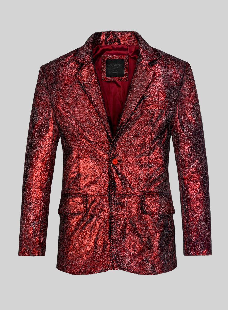 Twilight Red Medieval Leather Blazer - StudioSuits