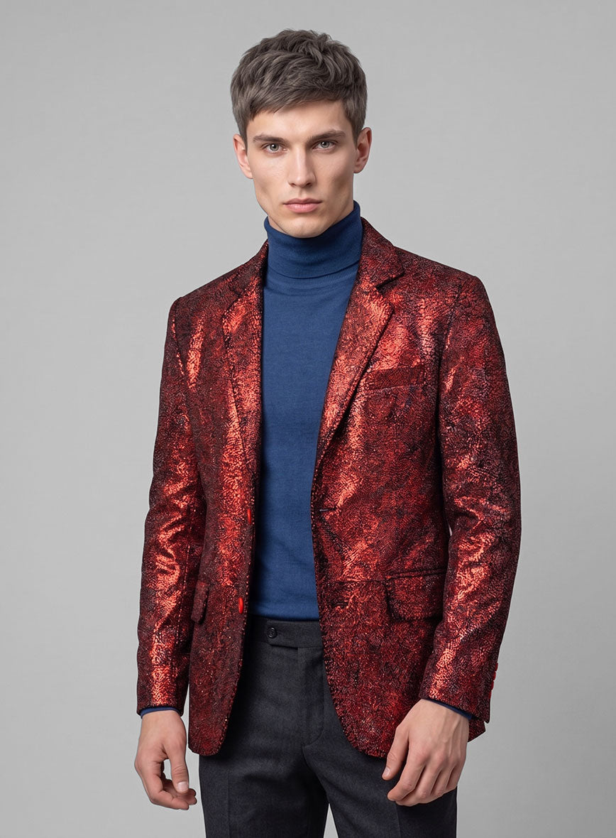Twilight Red Medieval Leather Blazer - StudioSuits