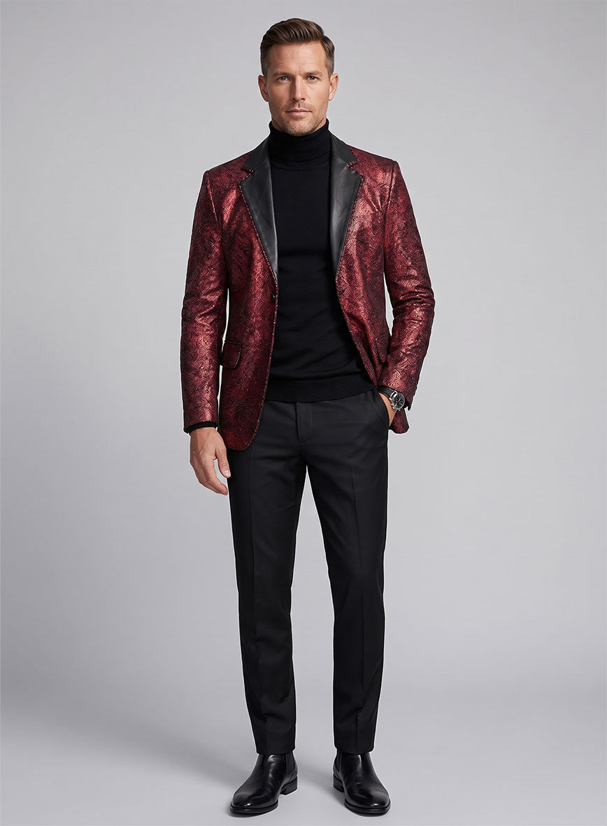 Twilight Red Medieval Tuxedo Leather Blazer - StudioSuits