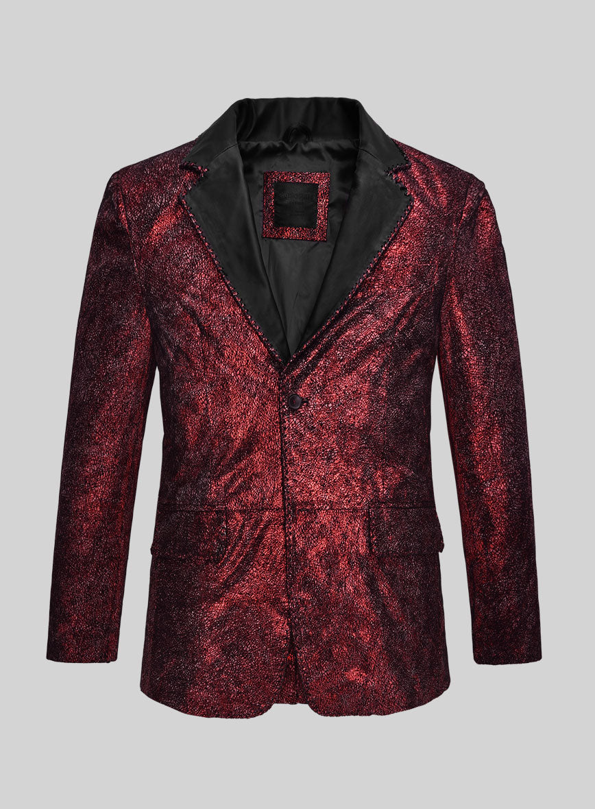 Twilight Red Medieval Tuxedo Leather Blazer - StudioSuits