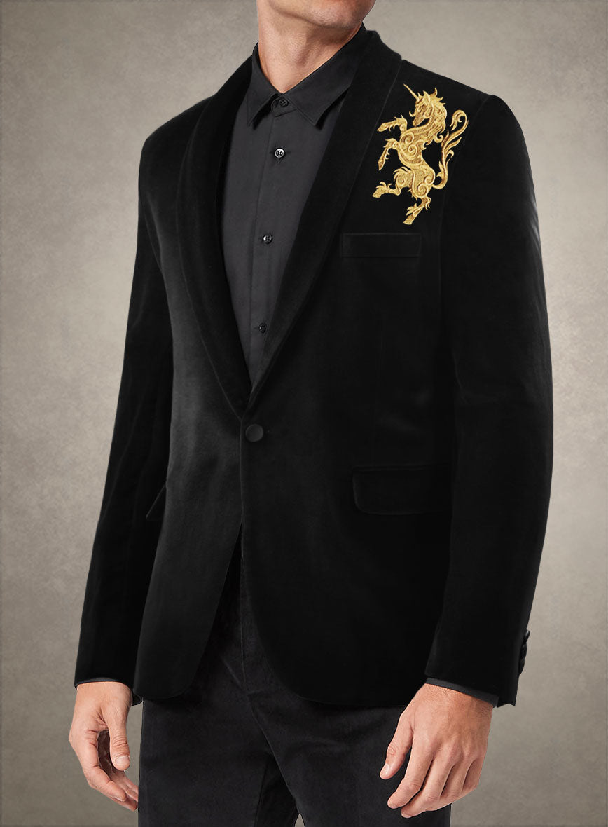 Unicorn Embroidery Velvet Blazer - StudioSuits