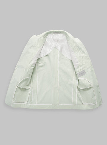 Unstructured Seersucker Light Green Blazer - StudioSuits