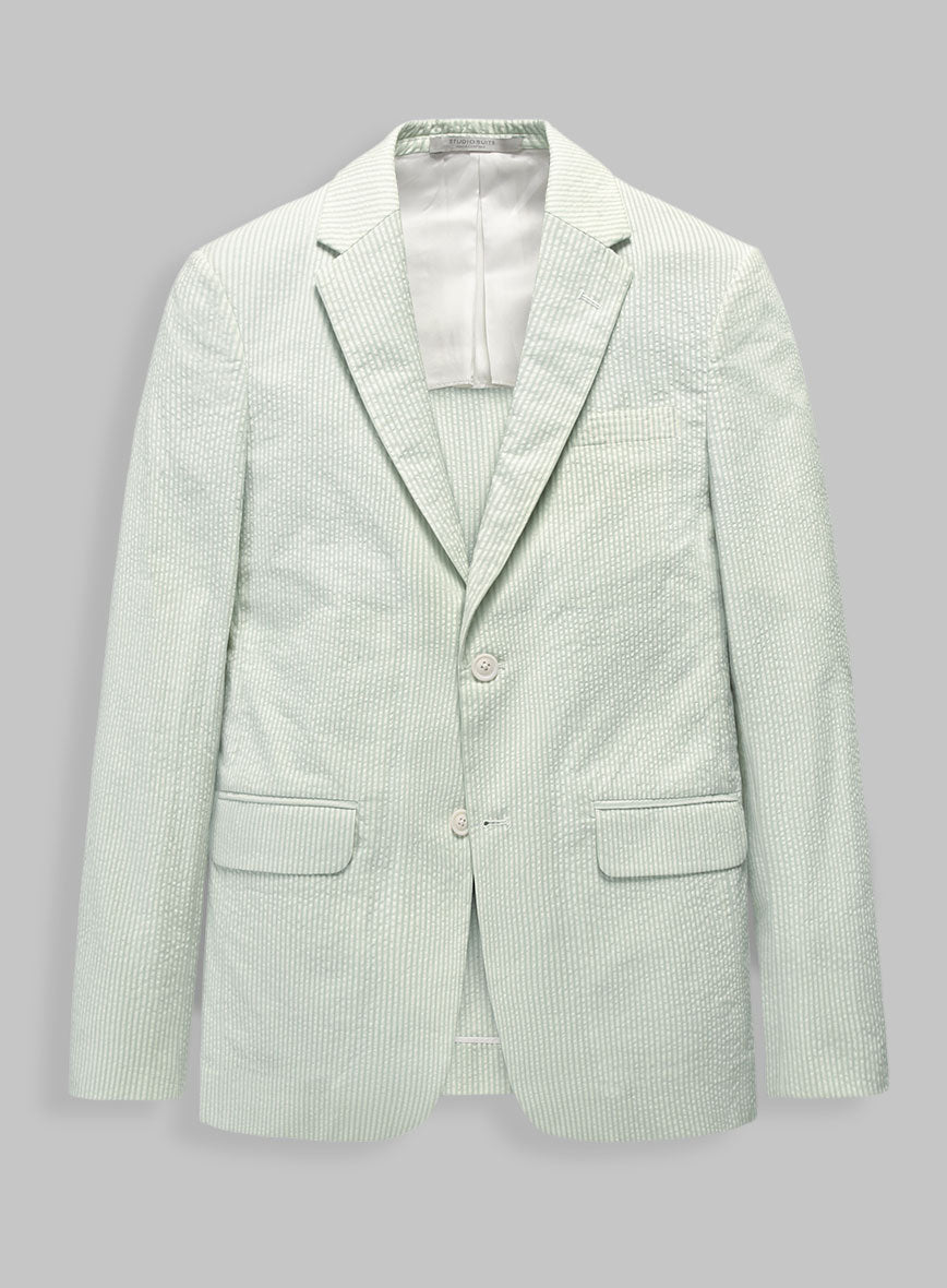 Unstructured Seersucker Light Green Blazer - StudioSuits