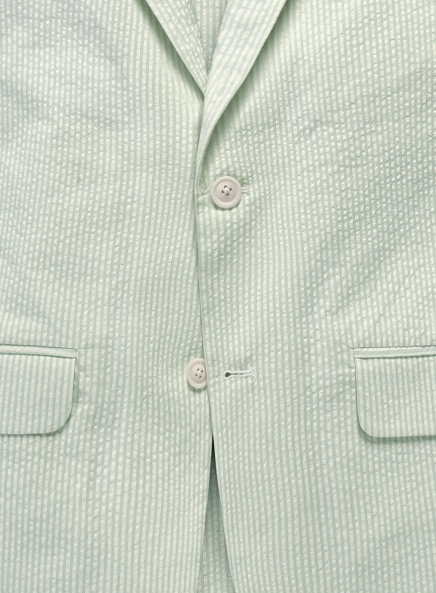 Unstructured Seersucker Light Green Blazer - StudioSuits