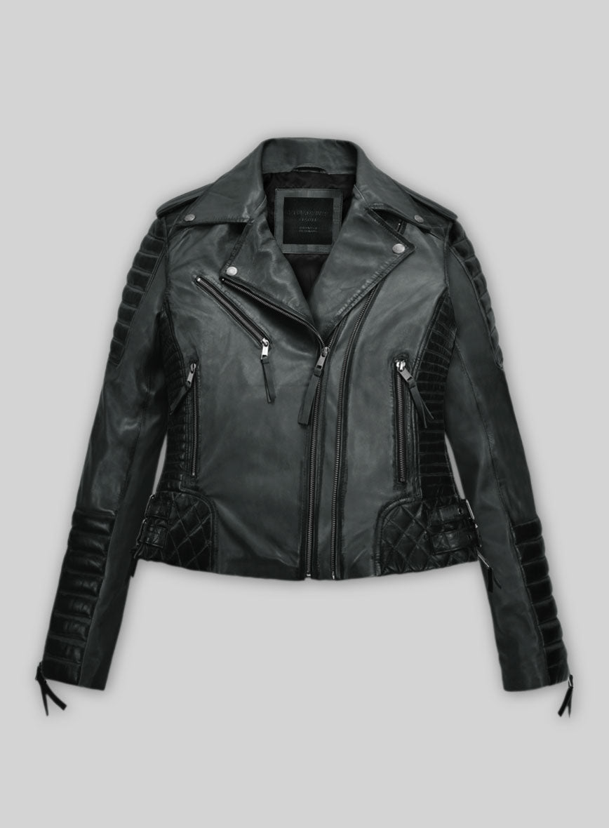 Women's Valencia Burnt Charcoal Leather Jacket - StudioSuits