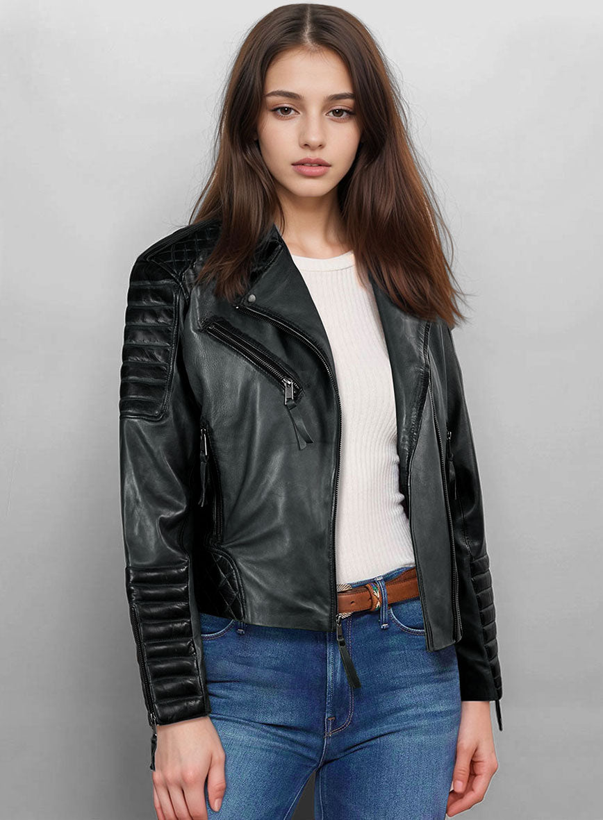 Women's Valencia Burnt Charcoal Leather Jacket - StudioSuits