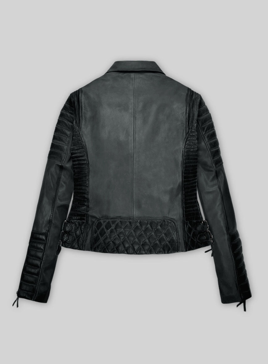 Women's Valencia Burnt Charcoal Leather Jacket - StudioSuits