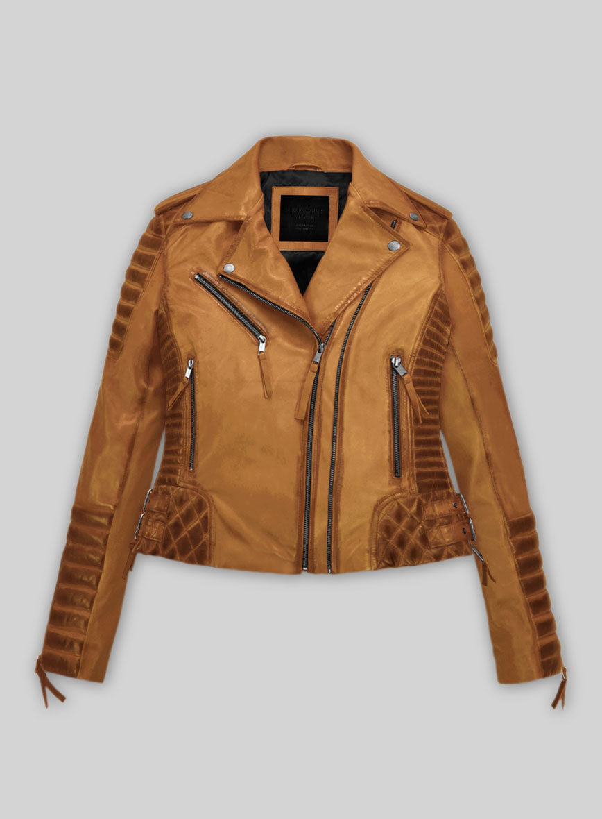 Women's Valencia Burnt Mustard Leather Jacket - StudioSuits