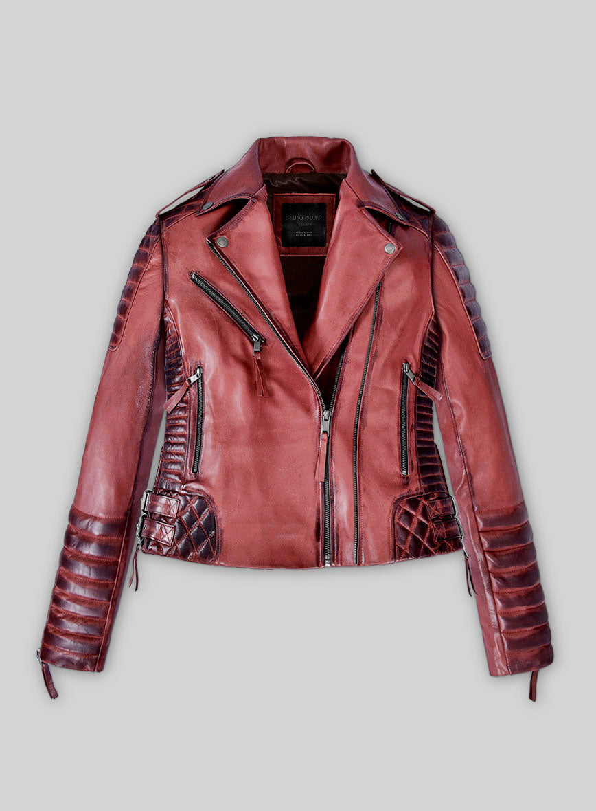 Women's Valencia Burnt Red Leather Jacket - StudioSuits