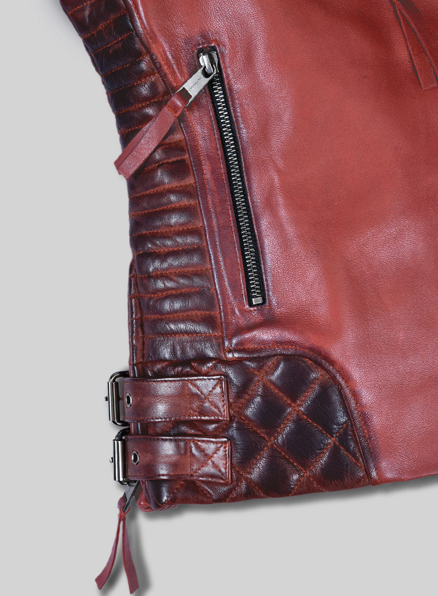Women's Valencia Burnt Red Leather Jacket - StudioSuits