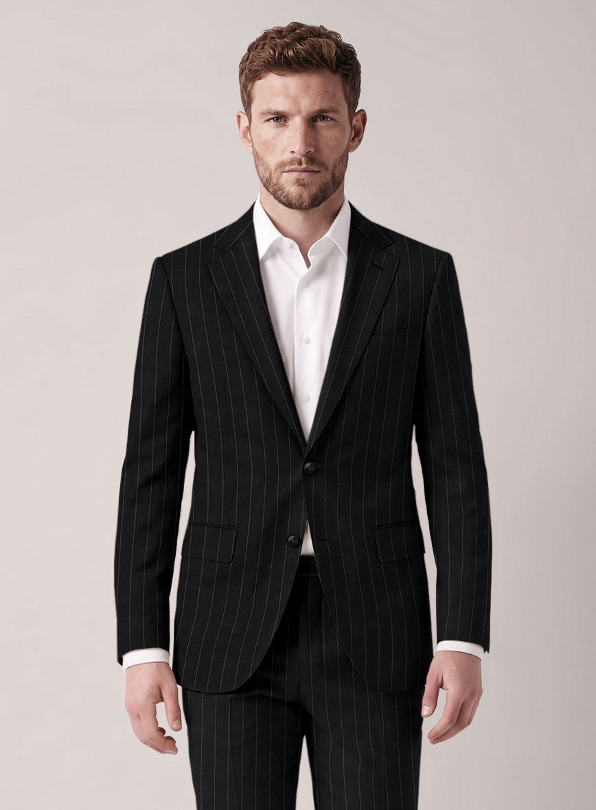 VBC Perennial Black Pinstripe Wool Suit - StudioSuits