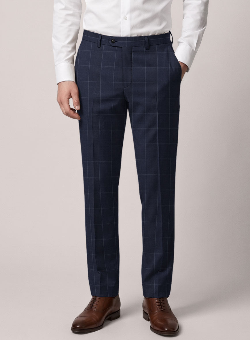 VBC Perennial Blue Windowpane Wool Pants - StudioSuits
