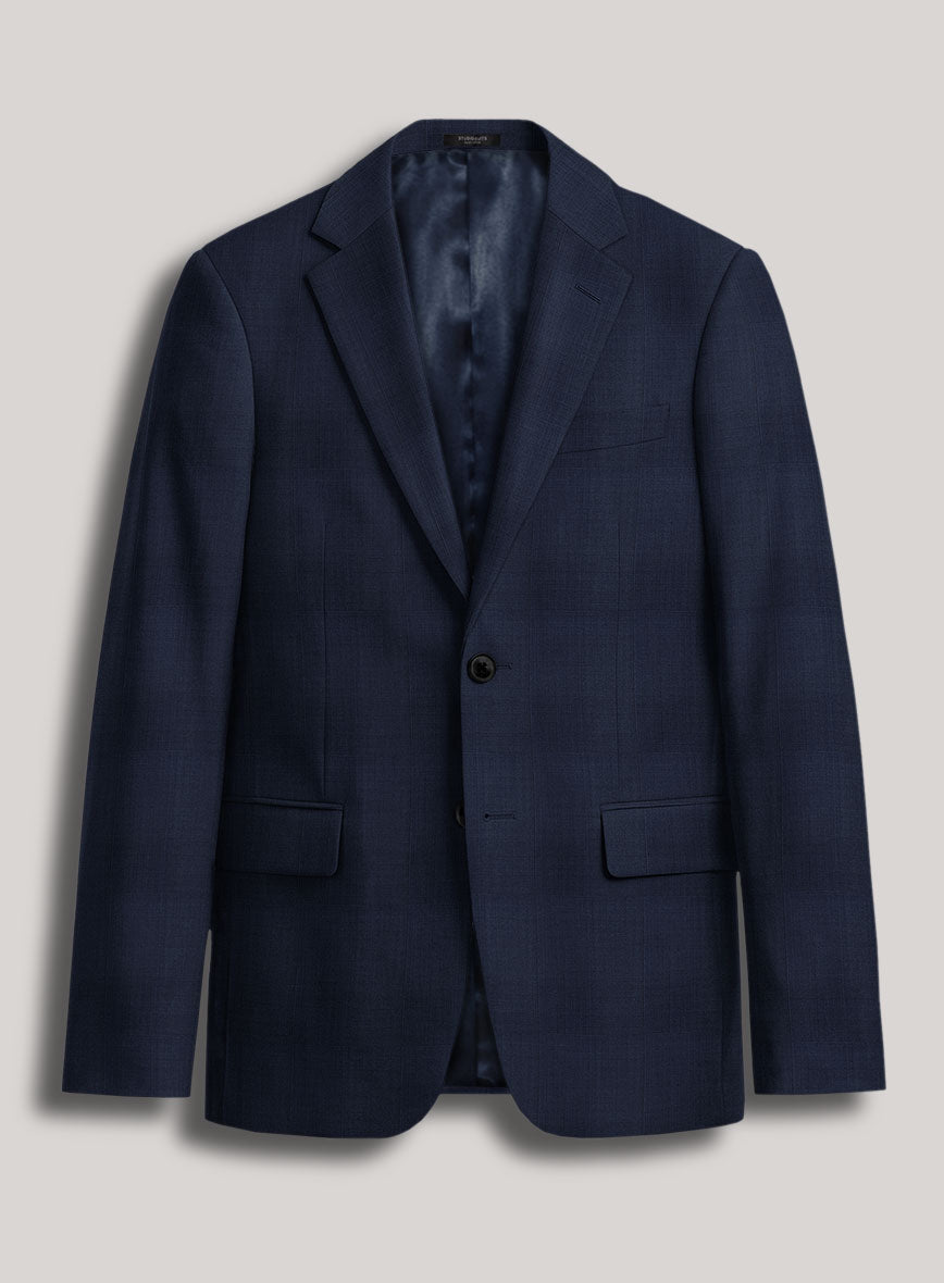 VBC Perennial Dark Azure Check Wool Jacket - StudioSuits