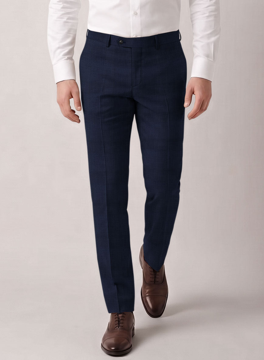 VBC Perennial Dark Azure Check Wool Pants - StudioSuits