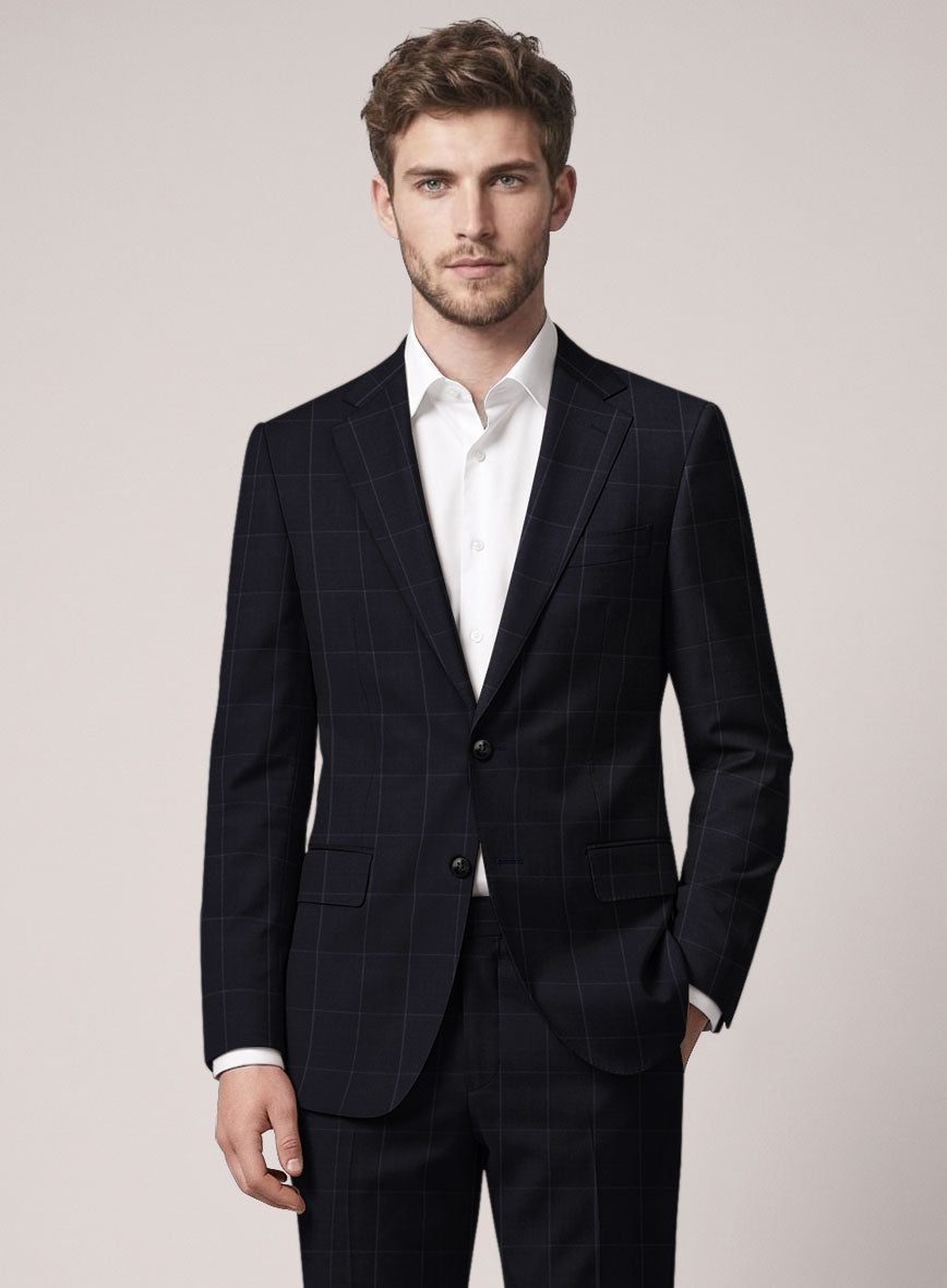 VBC Perennial Deep Indigo Windowpane Wool Jacket - StudioSuits