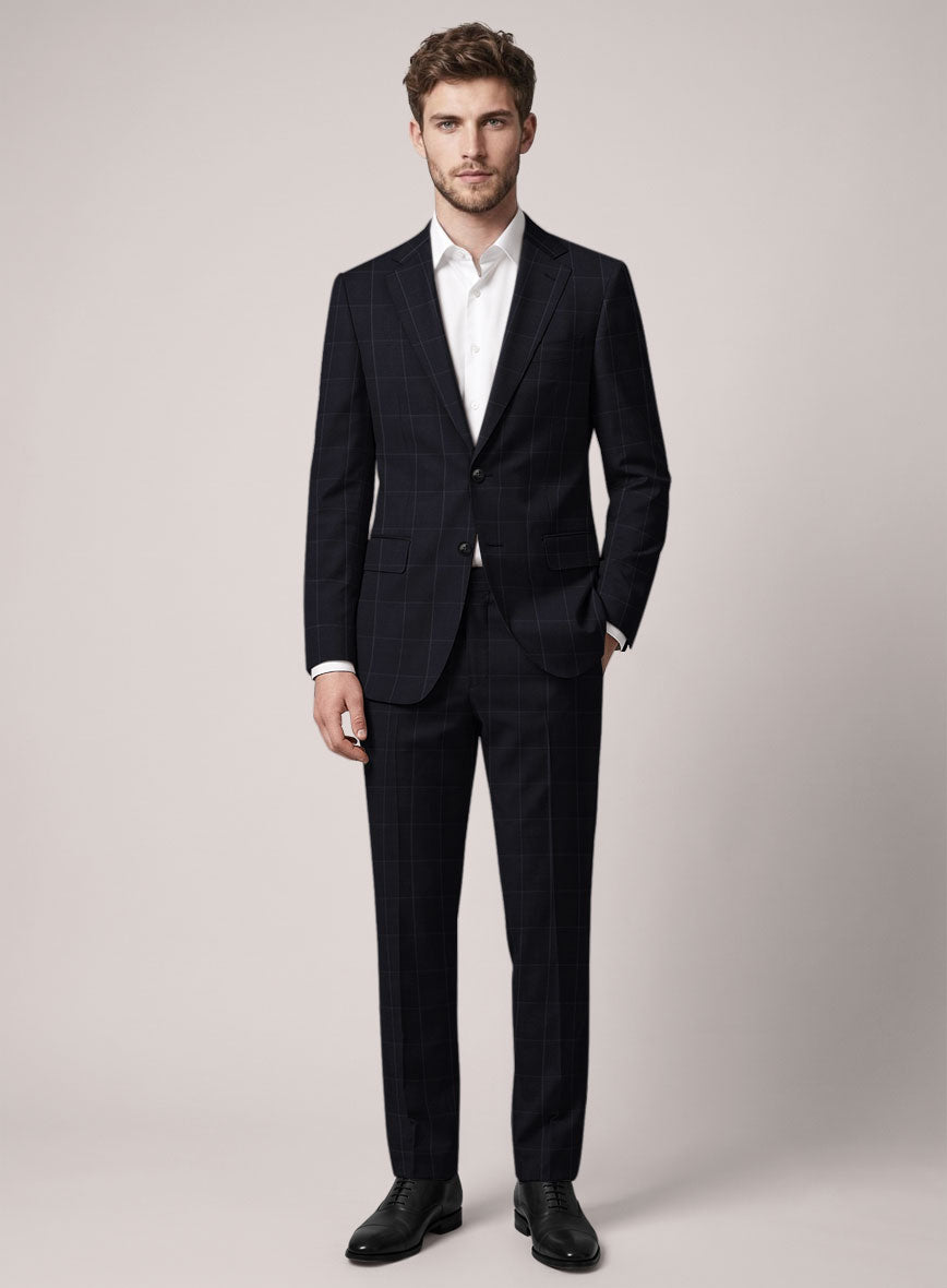 VBC Perennial Deep Indigo Windowpane Wool Suit - StudioSuits