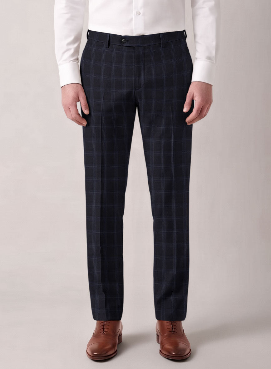 VBC Perennial Navy Sapphire Glen Check Wool Pants - StudioSuits