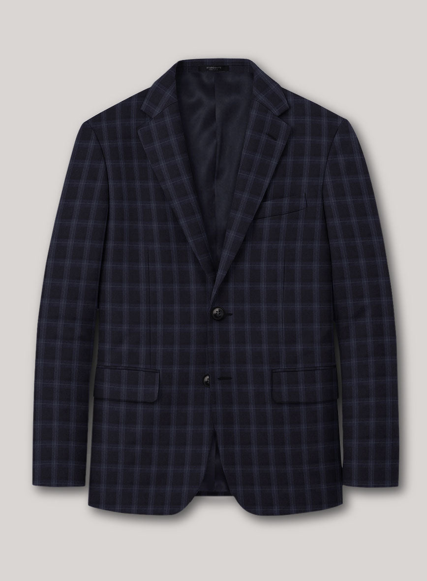 VBC Perennial Navy Sapphire Glen Check Wool Jacket - StudioSuits