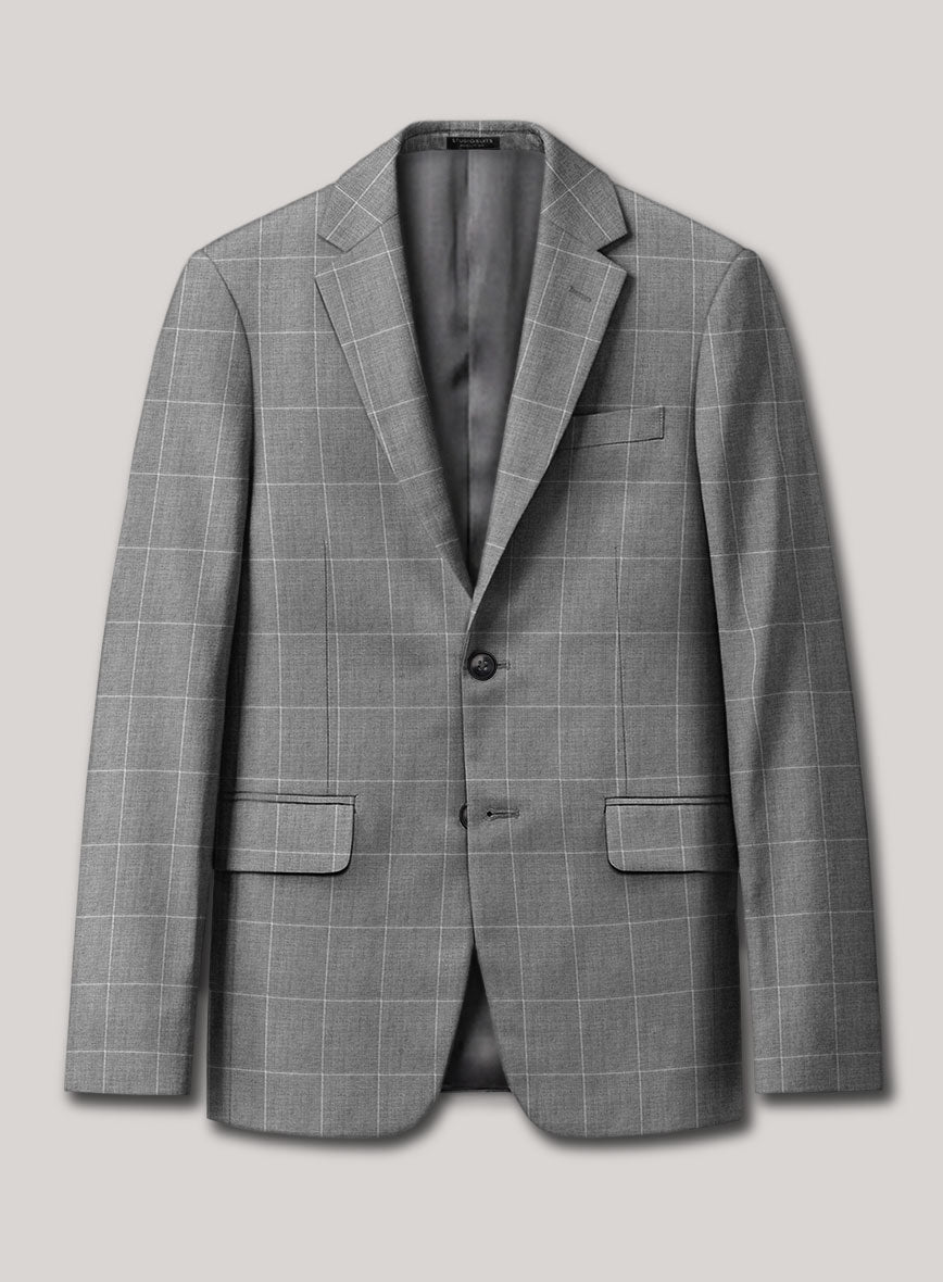 VBC Perennial Steel Gray Windowpane Wool Jacket - StudioSuits