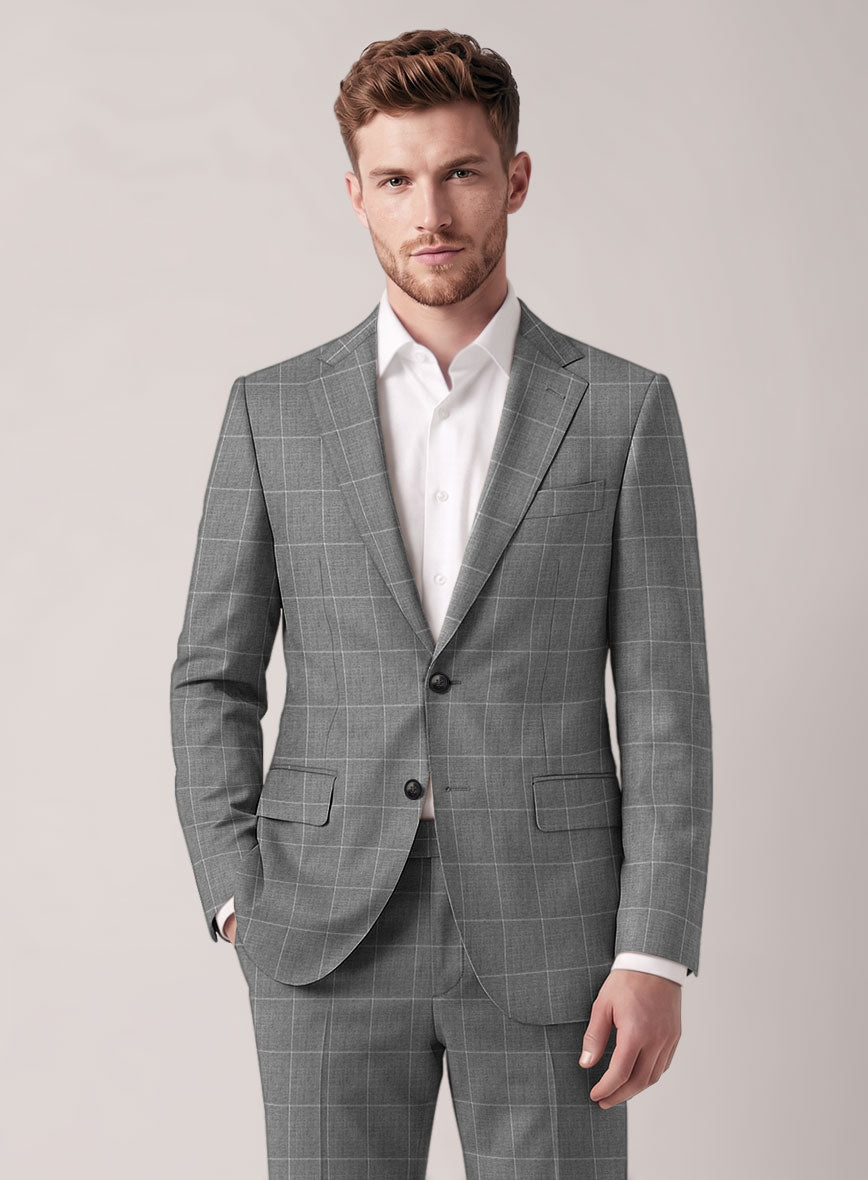 VBC Perennial Steel Gray Windowpane Wool Jacket - StudioSuits