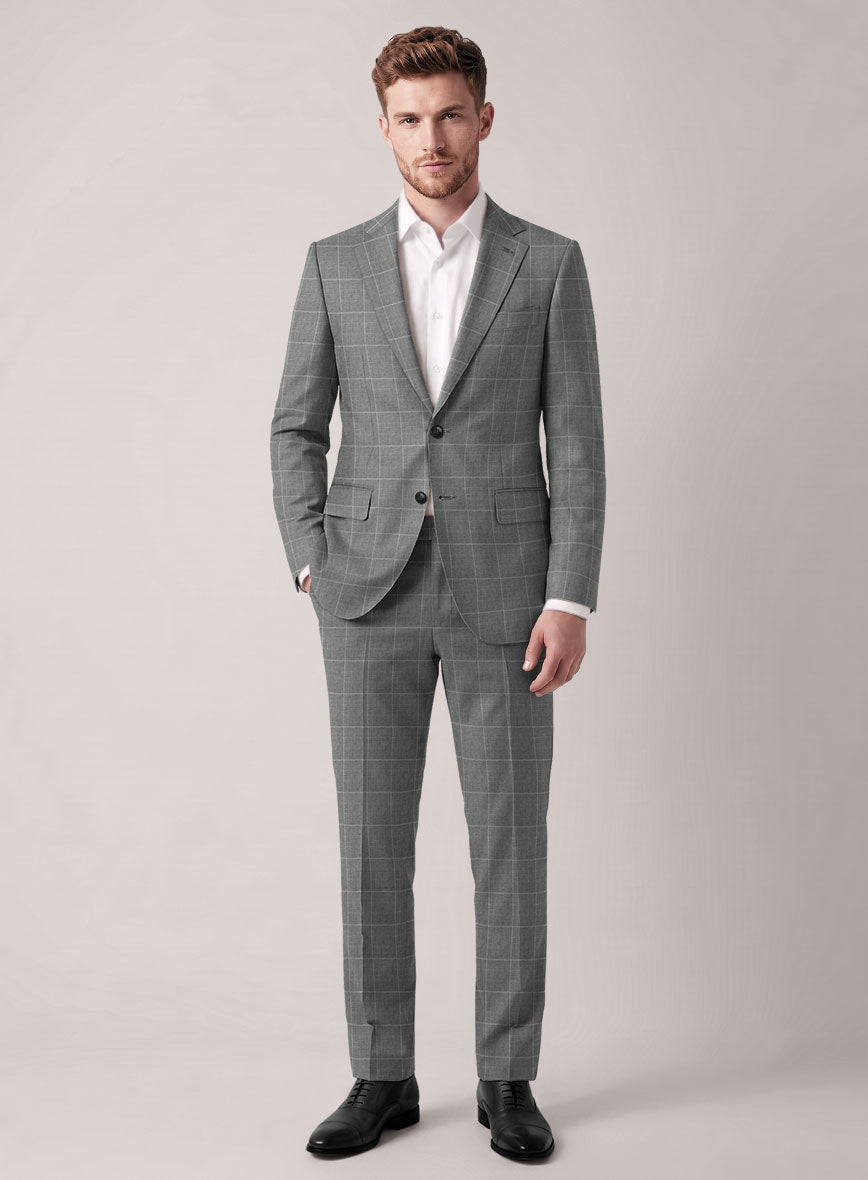 VBC Perennial Steel Gray Windowpane Wool Suit - StudioSuits