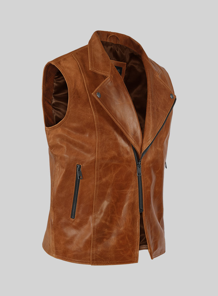 Velvo Cognac Biker Leather Vest - StudioSuits