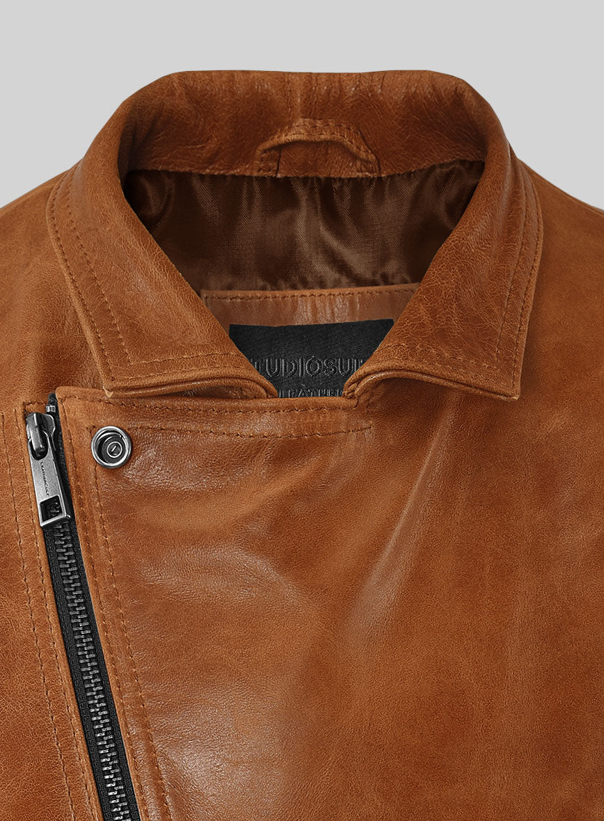 Velvo Cognac Biker Leather Vest - StudioSuits