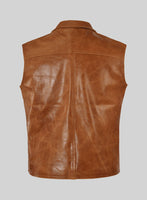 Velvo Cognac Biker Leather Vest - StudioSuits