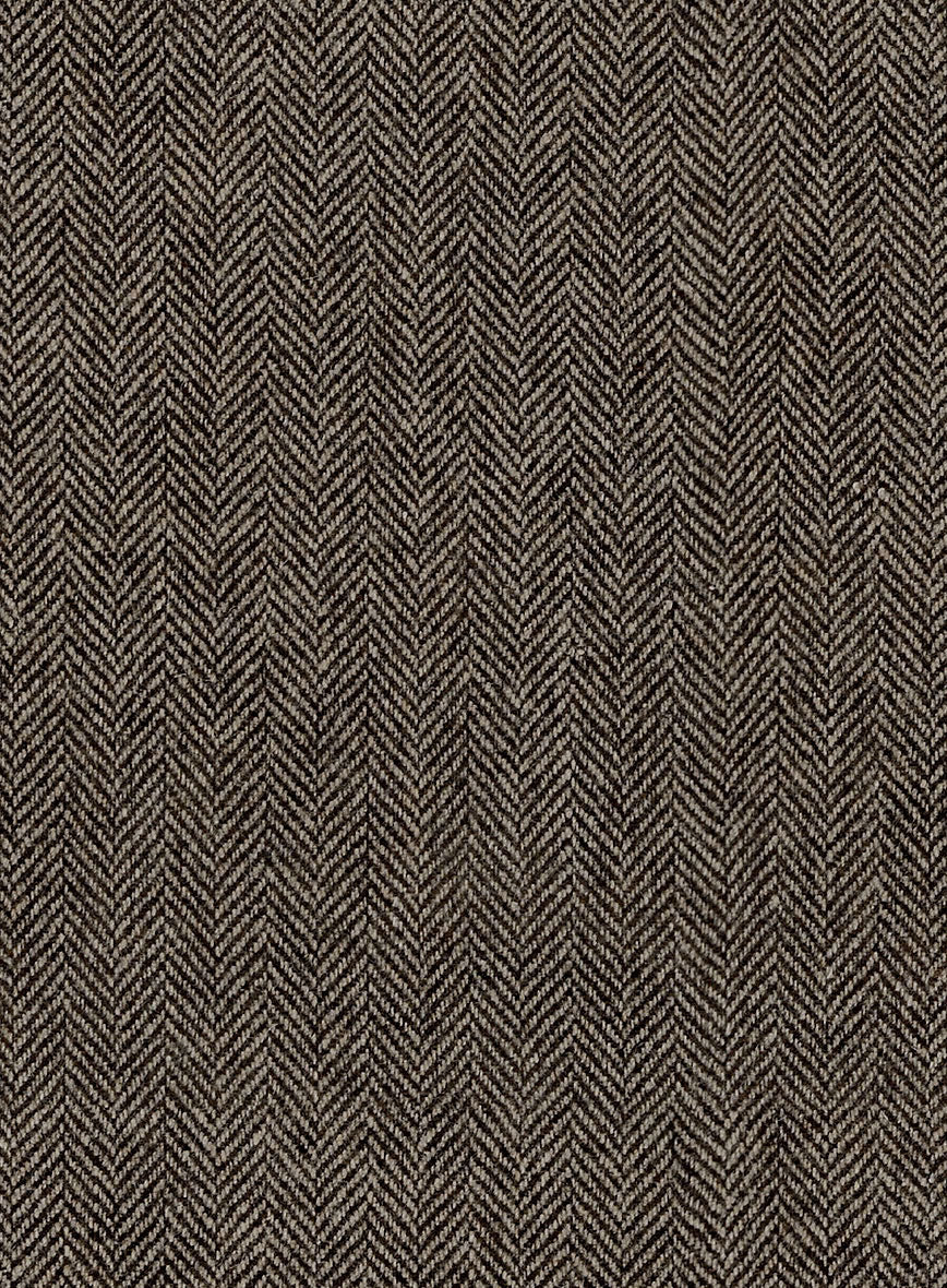 Vintage Dark Brown Herringbone Tweed Suit - Leather Trims - StudioSuits