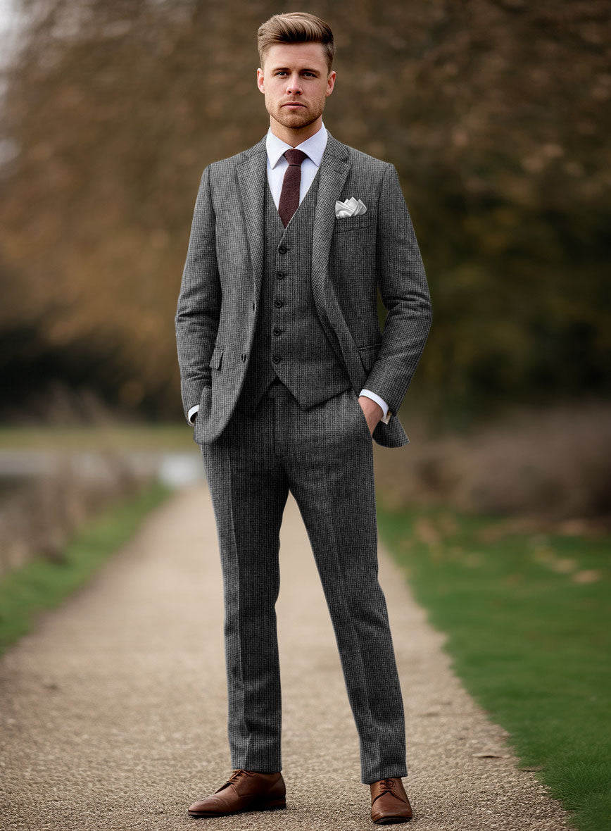 Vintage Gray Macro Weave Tweed Suit - StudioSuits