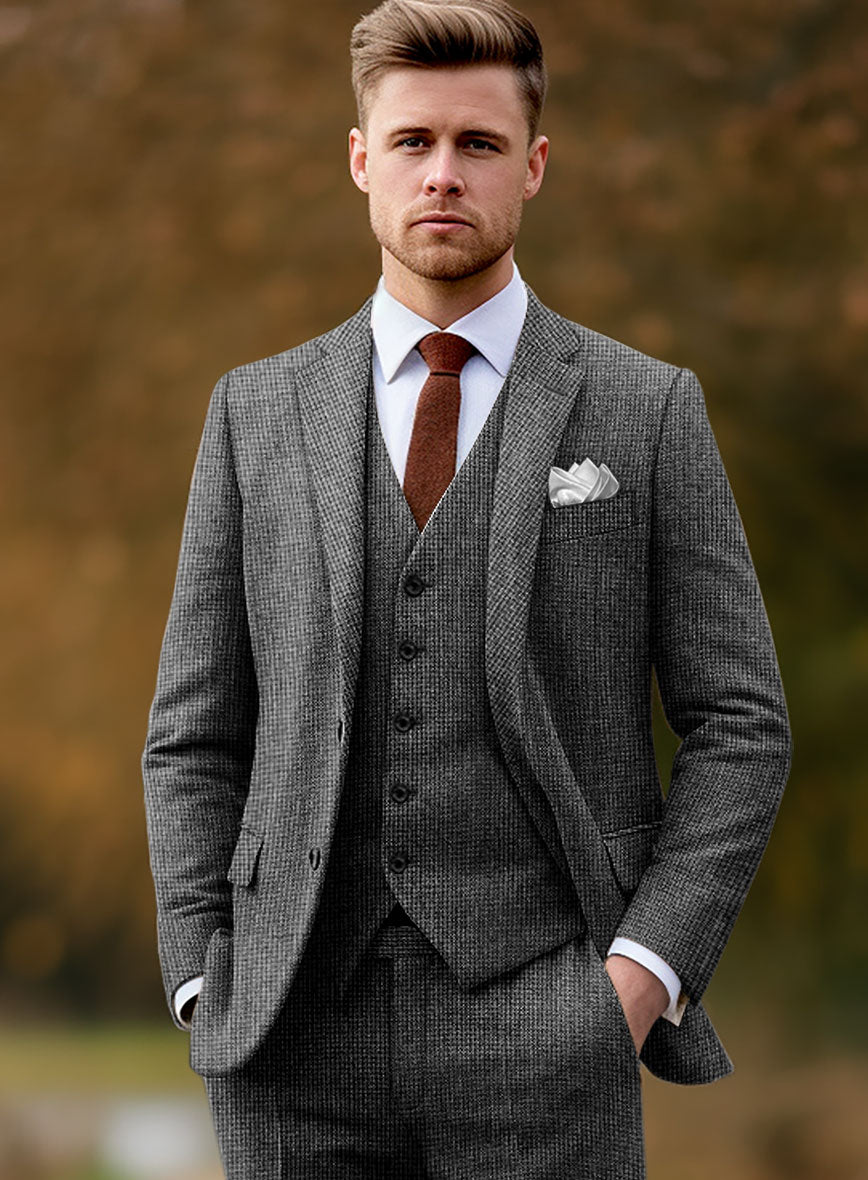 Vintage Gray Macro Weave Tweed Suit - StudioSuits