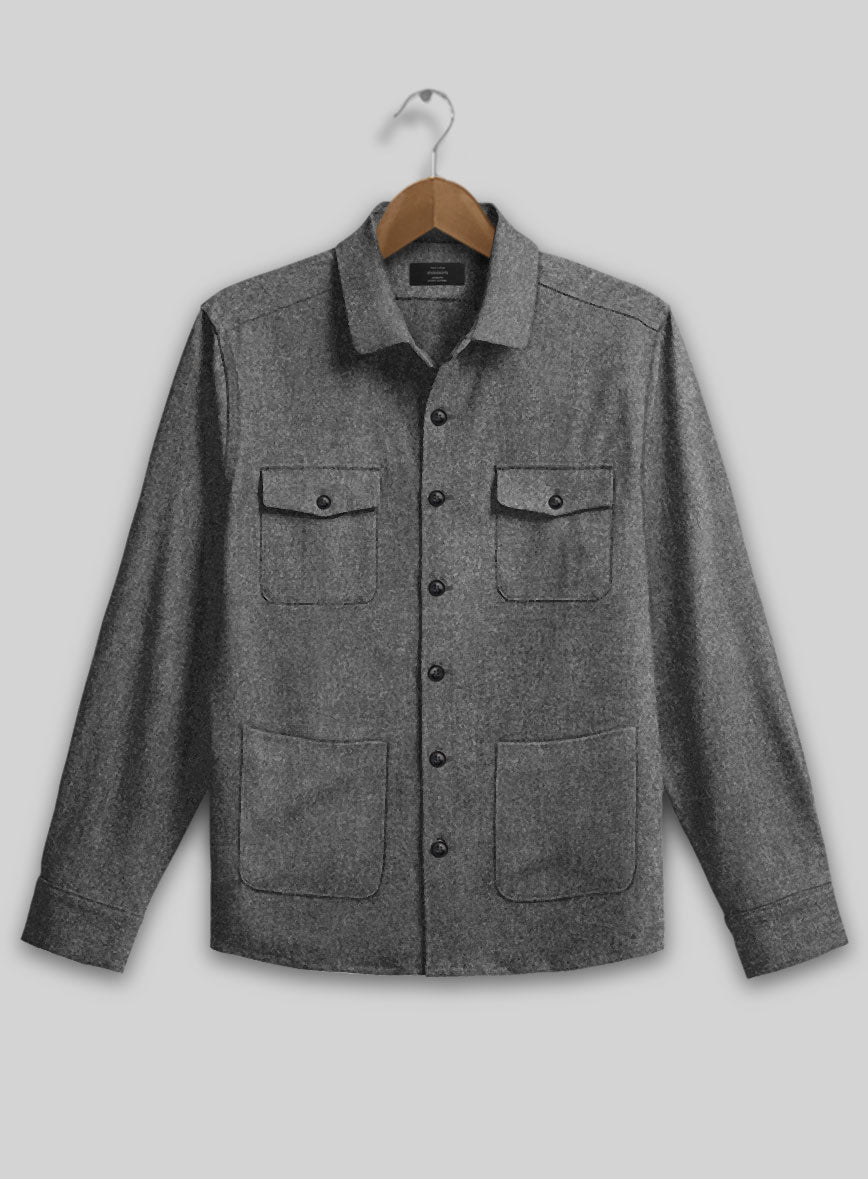 Vintage Plain Dark Gray Tweed Overshirt - StudioSuits
