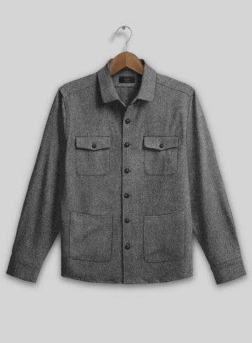 Vintage Plain Dark Gray Tweed Overshirt - StudioSuits