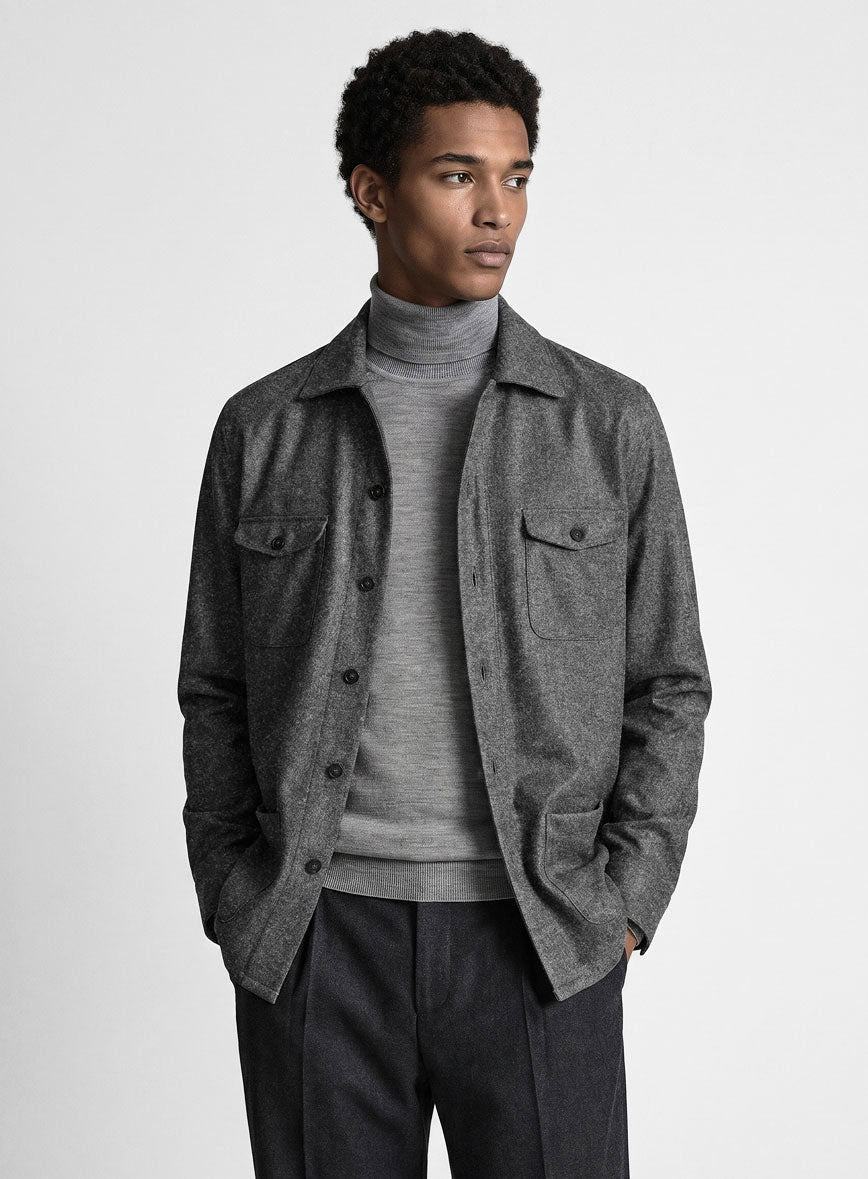 Vintage Plain Dark Gray Tweed Overshirt - StudioSuits