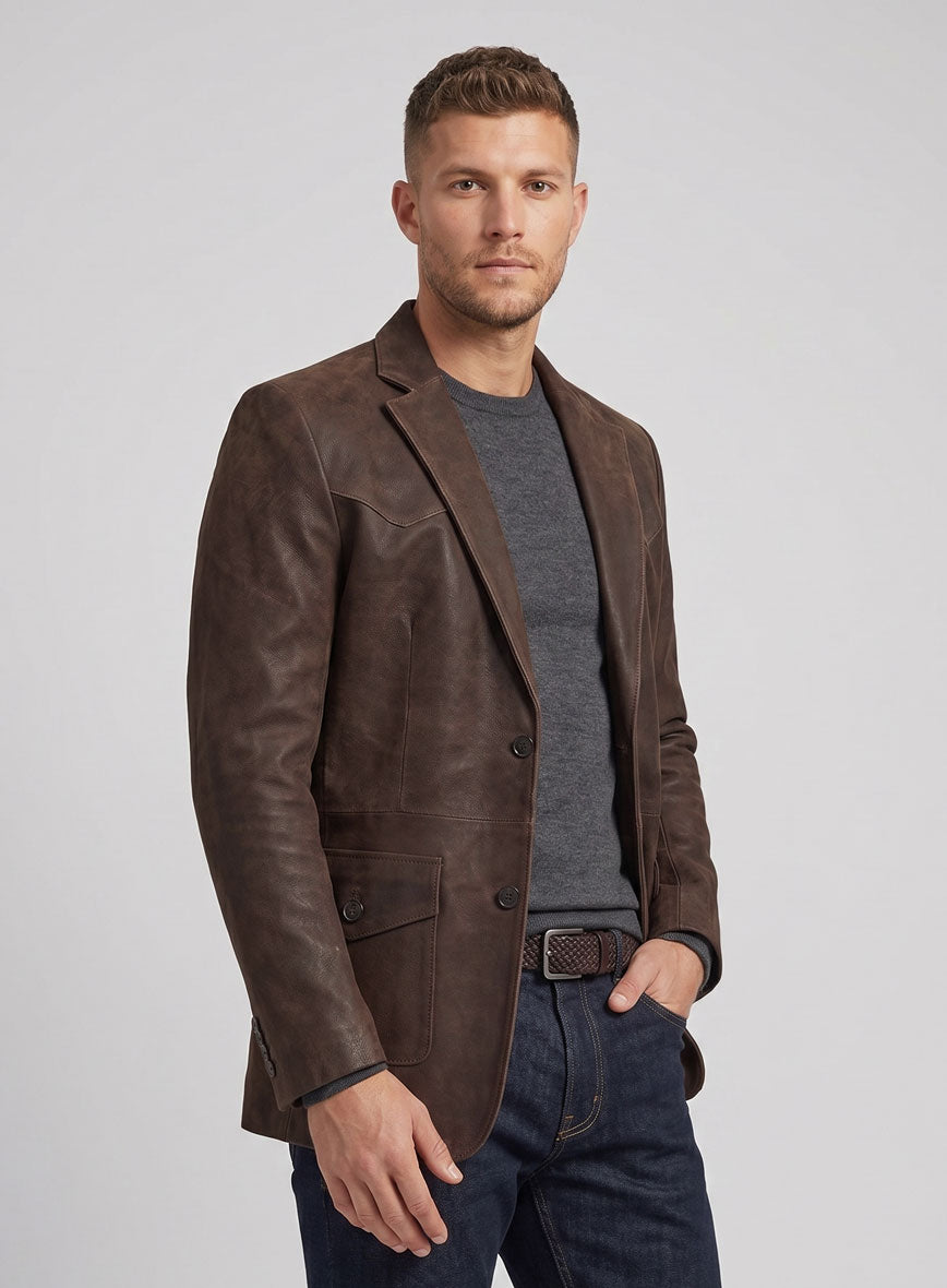 Vintage Brown Grain Western Leather Blazer - StudioSuits
