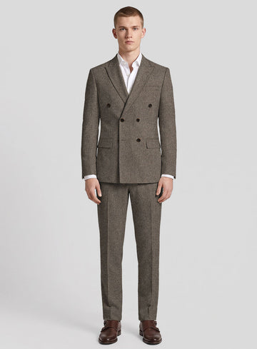 Vintage Dark Brown Herringbone Tweed Double Breasted Suit - StudioSuits